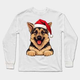 Christmas Peeking German Shepherd Dog Long Sleeve T-Shirt